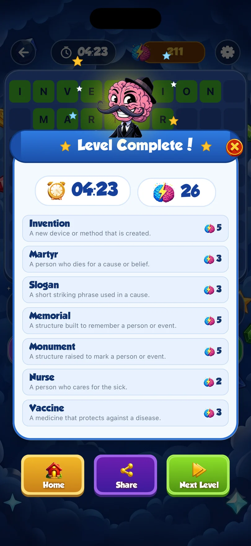 Level complete with Booster Points earned