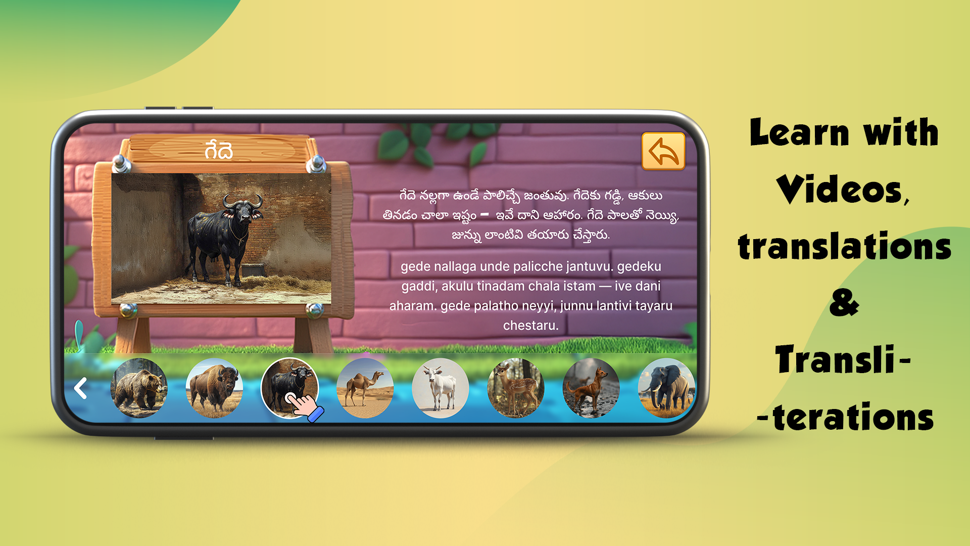 Word lessons with videos, translations and transliterations